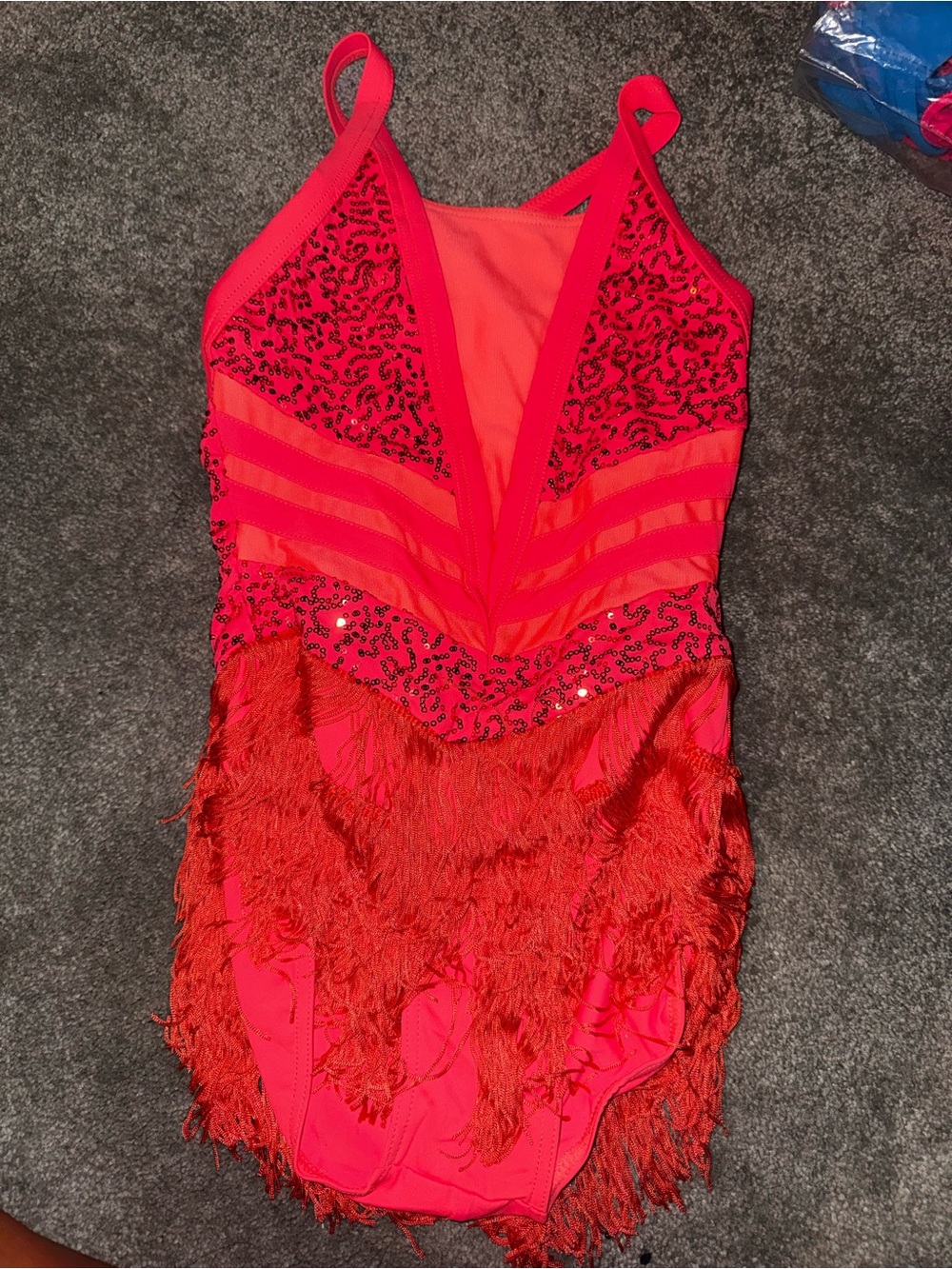 Weissman Red Sequin Fringe Dance Costume